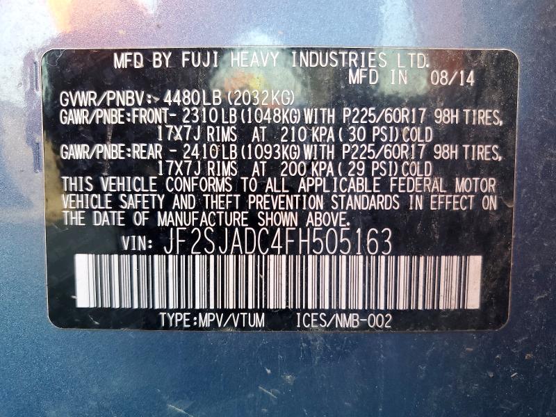 Продаж на аукціоні авто 2015 Subaru Forester, vin: JF2SJADC4FH505163, номер лоту: 67673596