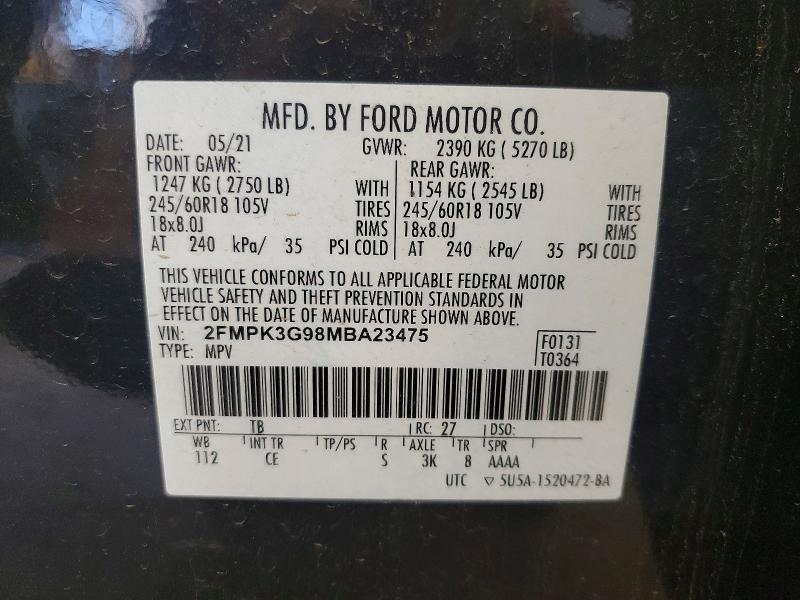 2021 Ford Edge მანქანა იყიდება აუქციონზე, vin: 2FMPK3G98MBA23475, აუქციონის ნომერი: 70425796