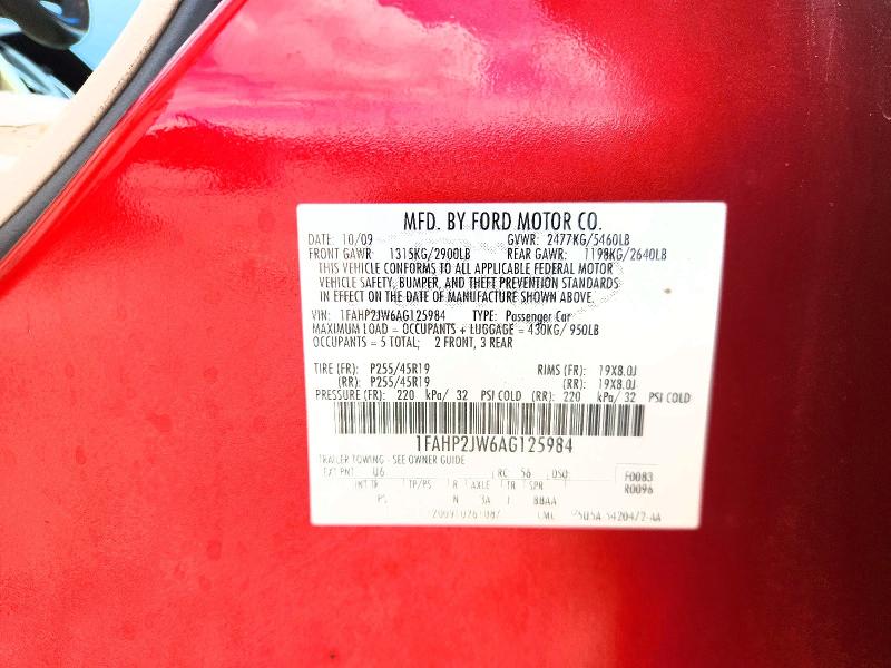 2010 Ford Taurus მანქანა იყიდება აუქციონზე, vin: 1FAHP2JW6AG125984, აუქციონის ნომერი: 69088106