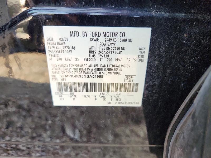 2022 Ford Edge მანქანა იყიდება აუქციონზე, vin: 2FMPK4K95NBA51958, აუქციონის ნომერი: 66893716