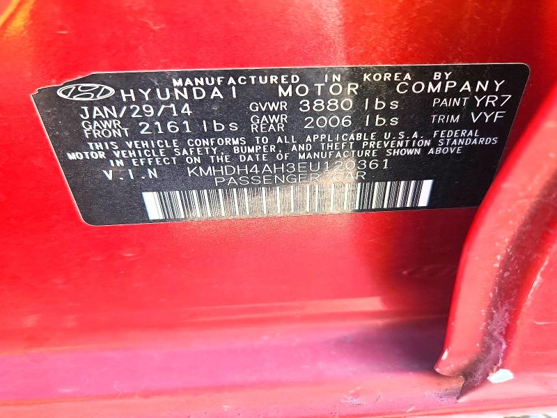 Продаж на аукціоні авто 2014 Hyundai Elantra, vin: KMHDH4AH3EU120361, номер лоту: 67710516
