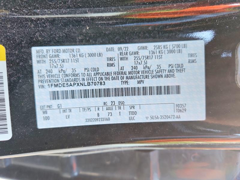 2022 Ford Bronco მანქანა იყიდება აუქციონზე, vin: 1FMDE5APXNLB70783, აუქციონის ნომერი: 66842266