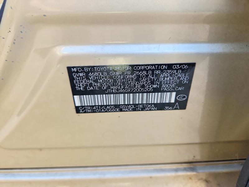 Aukcja sprzedaży 2007 Lexus Es, vin: JTHBJ46GX72005205, numer aukcji: 69562656