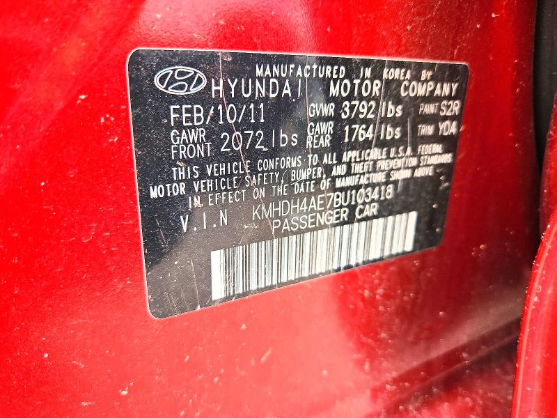 2011 Hyundai Elantra მანქანა იყიდება აუქციონზე, vin: KMHDH4AE7BU103418, აუქციონის ნომერი: 70671836