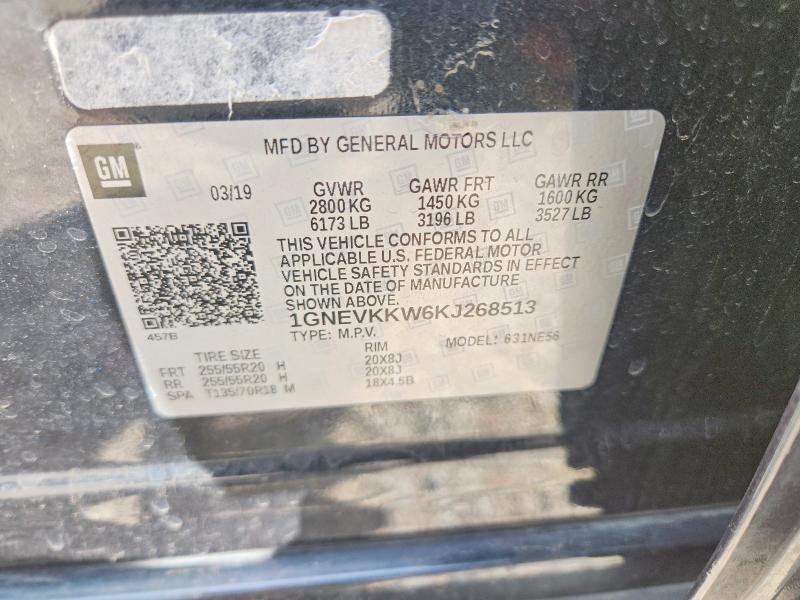 68615526 :رقم المزاد ، 1GNEVKKW6KJ268513 vin ، 2019 Chevrolet Traverse مزاد بيع
