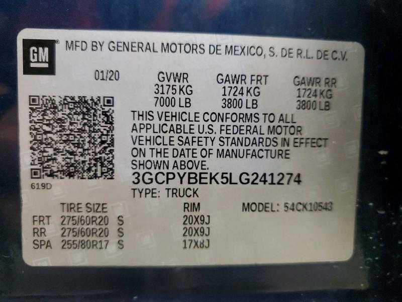 2020 Chevrolet Silverado მანქანა იყიდება აუქციონზე, vin: 3GCPYBEK5LG241274, აუქციონის ნომერი: 70686956