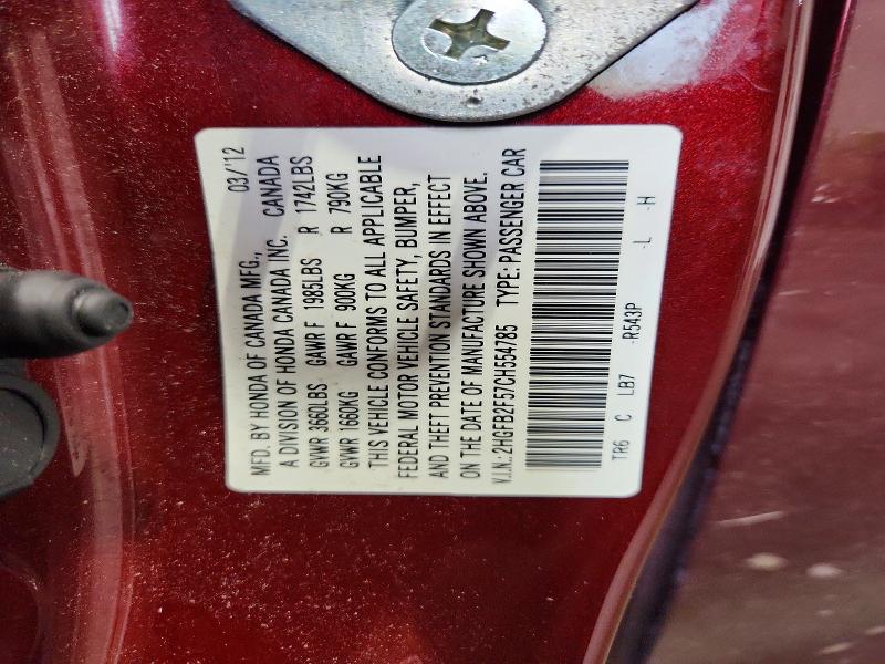 Aukcja sprzedaży 2012 Honda Civic, vin: 2HGFB2F57CH554785, numer aukcji: 70920606