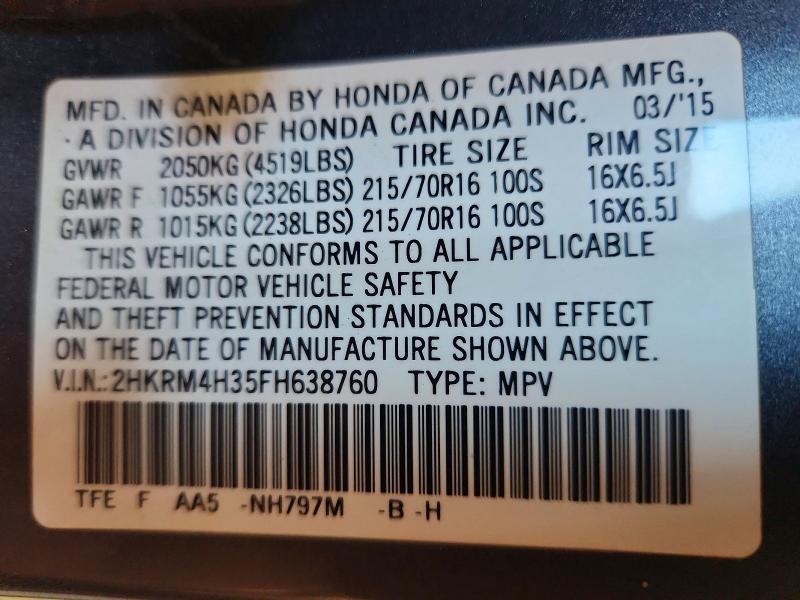 Продажа на аукционе авто 2015 Honda Cr-v, vin: 2HKRM4H35FH638760, номер лота: 66849926