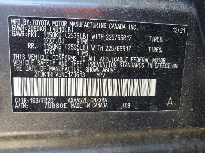 Aukcja sprzedaży 2022 Toyota Rav4, vin: 2T3K1RFV5NC173613, numer aukcji: 67822126