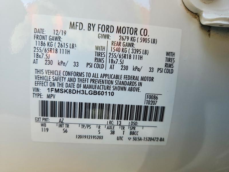 Продаж на аукціоні авто 2020 Ford Explorer, vin: 1FMSK8DH3LGB60110, номер лоту: 69119956