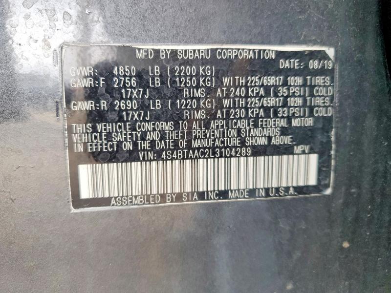 69570276 :رقم المزاد ، 4S4BTAAC2L3104289 vin ، 2020 Subaru Outback مزاد بيع