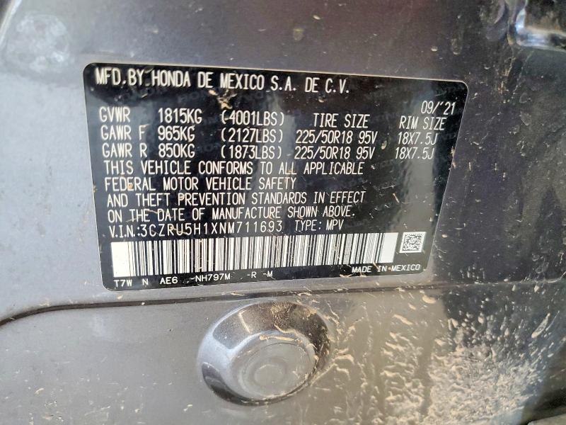 67353096 :رقم المزاد ، 3CZRU5H1XNM711693 vin ، 2022 Honda Hr-v مزاد بيع