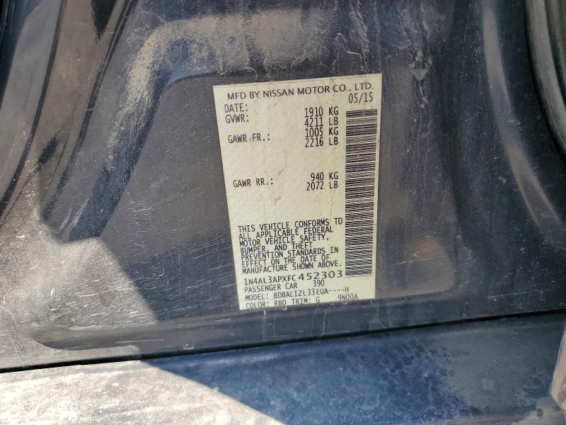 2015 Nissan Altima მანქანა იყიდება აუქციონზე, vin: 1N4AL3APXFC452303, აუქციონის ნომერი: 68066256