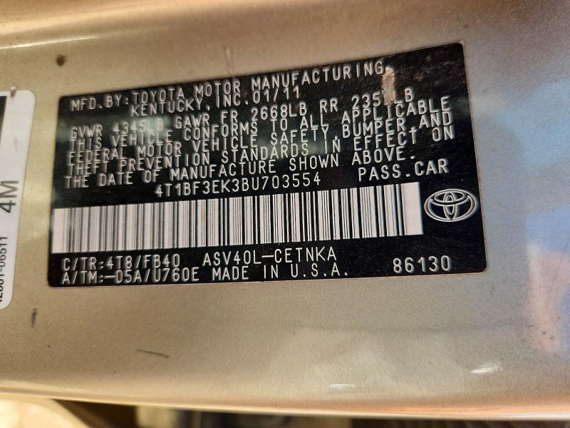 Aukcja sprzedaży 2011 Toyota Camry, vin: 4T1BF3EK3BU703554, numer aukcji: 68173876