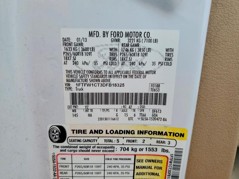 Продаж на аукціоні авто 2013 Ford F150, vin: 1FTFW1CT3DFB18325, номер лоту: 70876786