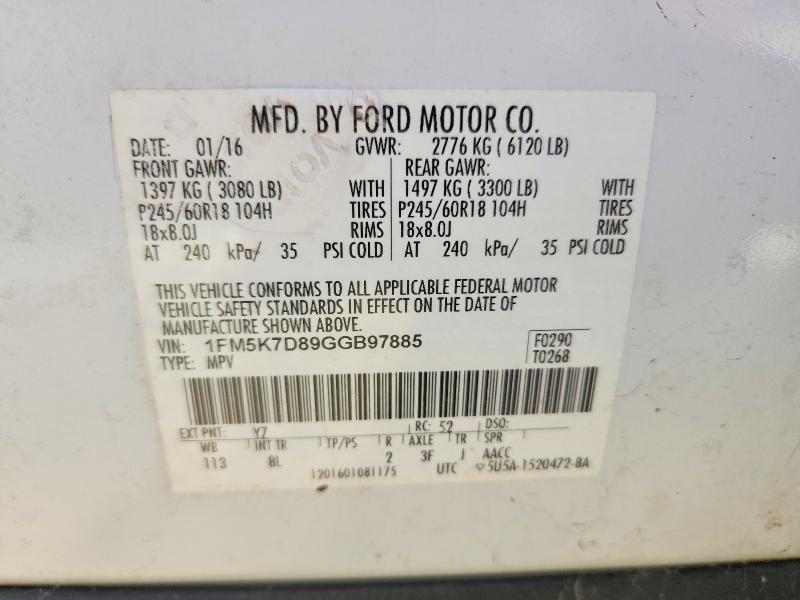 2016 Ford Explorer მანქანა იყიდება აუქციონზე, vin: 1FM5K7D89GGB97885, აუქციონის ნომერი: 69559226