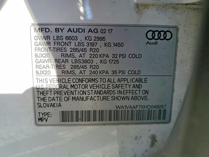 Продажа на аукционе авто 2017 Audi Q7, vin: WA1VAAF7XHD046057, номер лота: 65966086