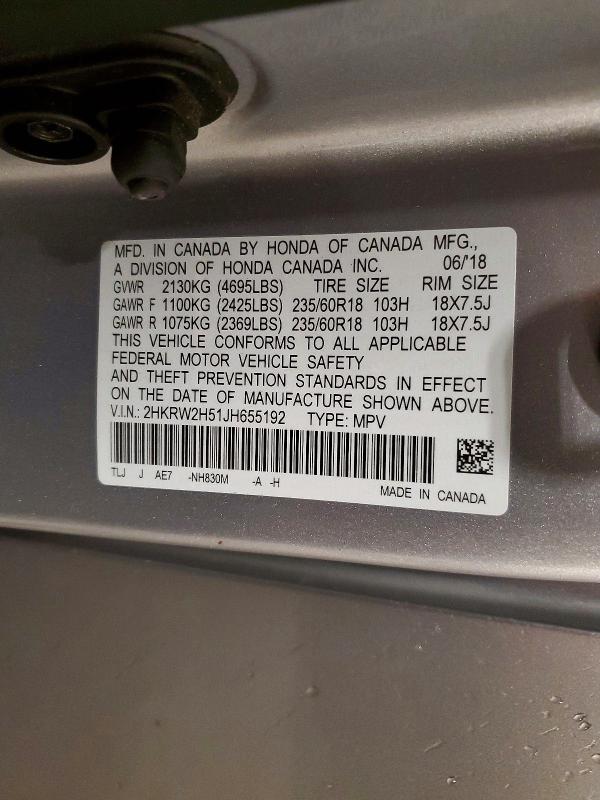 Aukcja sprzedaży 2018 Honda Cr-v, vin: 2HKRW2H51JH655192, numer aukcji: 69815376