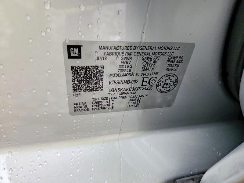 2019 Chevrolet Tahoe მანქანა იყიდება აუქციონზე, vin: 1GNSKAKC3KR124236, აუქციონის ნომერი: 70781786