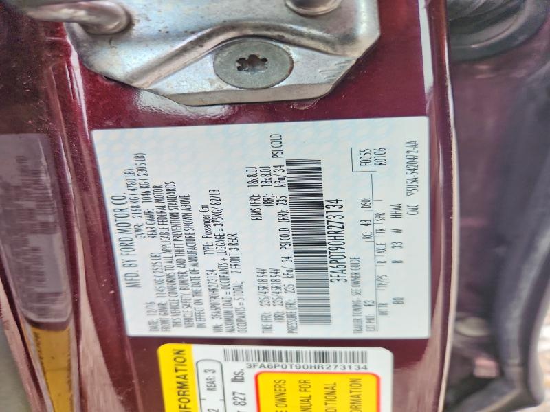 2017 Ford Fusion მანქანა იყიდება აუქციონზე, vin: 3FA6P0T90HR273134, აუქციონის ნომერი: 68134246