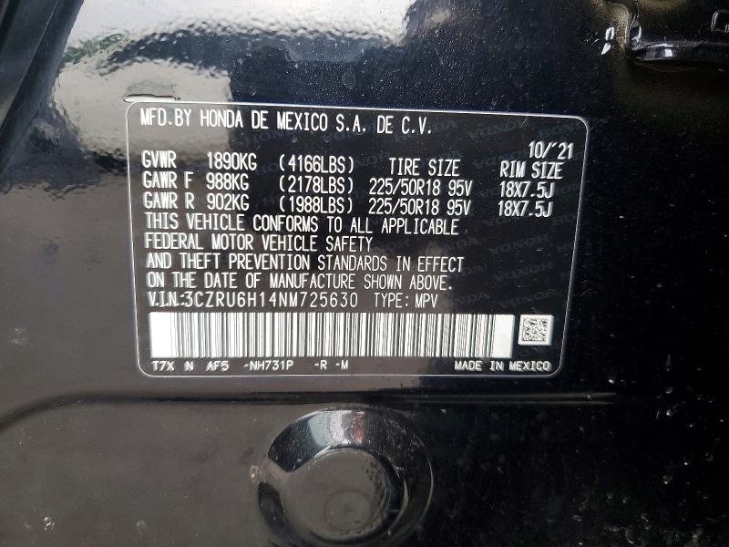 2022 Honda Hr-v მანქანა იყიდება აუქციონზე, vin: 3CZRU6H14NM725630, აუქციონის ნომერი: 67688346