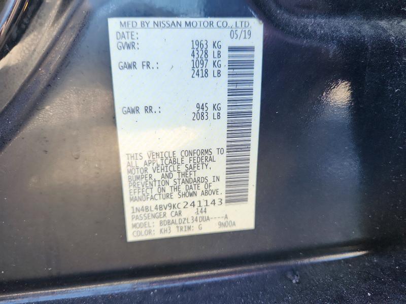 2019 Nissan Altima მანქანა იყიდება აუქციონზე, vin: 1N4BL4BV9KC241143, აუქციონის ნომერი: 68267986