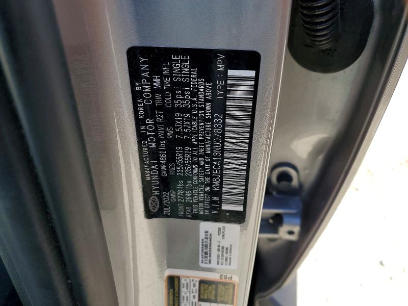 2022 Hyundai Tucson მანქანა იყიდება აუქციონზე, vin: KM8JECA13NU078332, აუქციონის ნომერი: 68967046