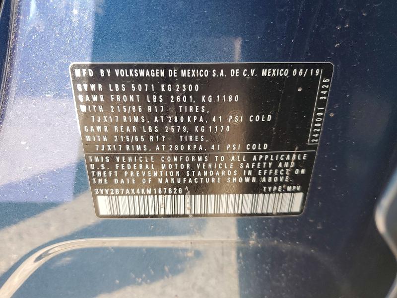 66934216 :رقم المزاد ، 3VV2B7AX4KM167826 vin ، 2019 Volkswagen Tiguan مزاد بيع
