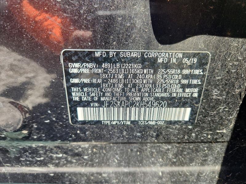 Продаж на аукціоні авто 2019 Subaru Forester, vin: JF2SKAPC2KH549620, номер лоту: 70024956