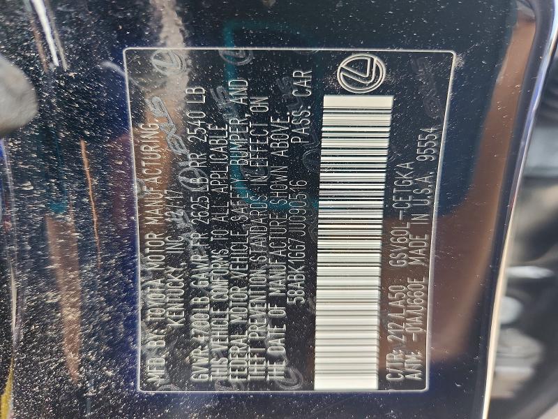 Продаж на аукціоні авто 2018 Lexus Es, vin: 58ABK1GG7JU090516, номер лоту: 67505306