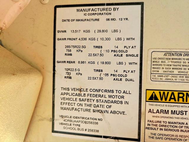 Auction sale of the 2013 Ic Corporation 3000, vin: 4DRBUAAP3DB258338        , lot number: 68840046