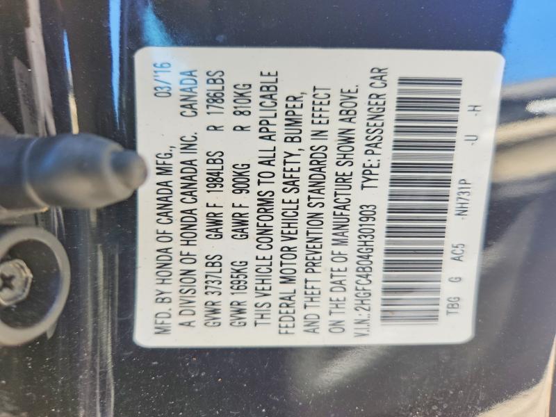 Продажа на аукционе авто 2016 Honda Civic, vin: 2HGFC4B04GH301903, номер лота: 67454716