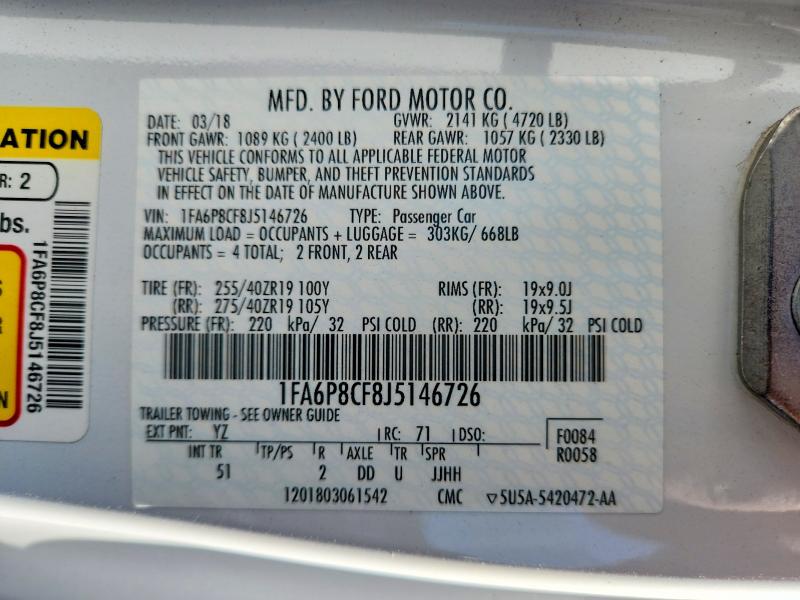 Aukcja sprzedaży 2018 Ford Mustang, vin: 1FA6P8CF8J5146726, numer aukcji: 70701156