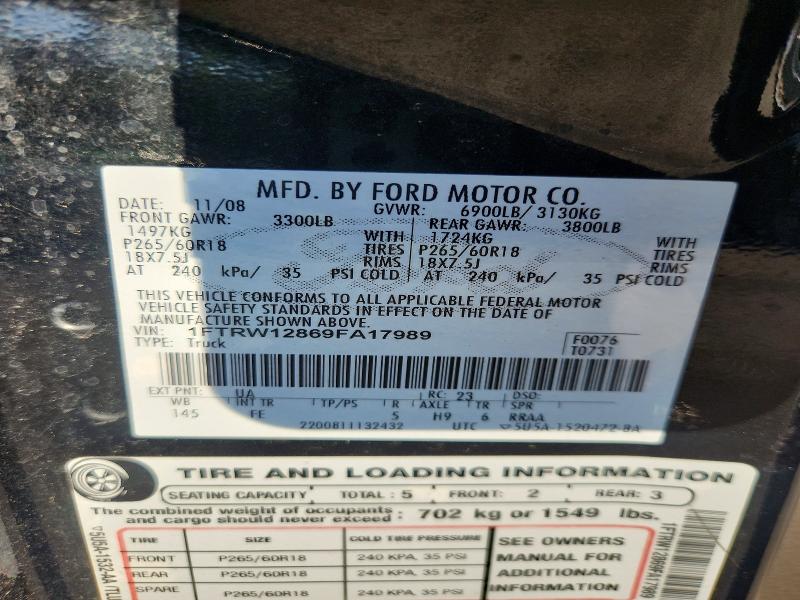 Продаж на аукціоні авто 2009 Ford F150, vin: 1FTRW12869FA17989, номер лоту: 67189456