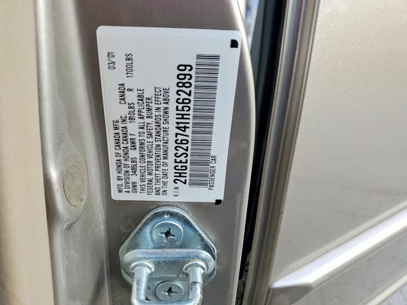 66110576 :رقم المزاد ، 2HGES26741H562899 vin ، 2001 Honda Civic مزاد بيع