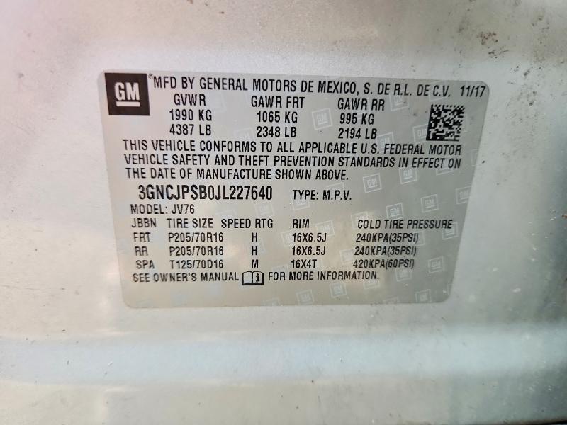 Продажа на аукционе авто 2018 Chevrolet Trax, vin: 3GNCJPSB0JL227640, номер лота: 70888236