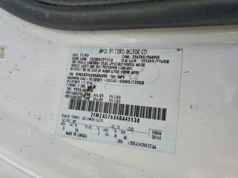 Aukcja sprzedaży 2004 Ford Freestar, vin: 2FMZA576X4BA45538, numer aukcji: 70302606