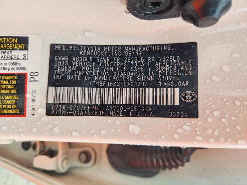 2014 Toyota Camry მანქანა იყიდება აუქციონზე, vin: 4T1BF1FK3EU431787, აუქციონის ნომერი: 68425616