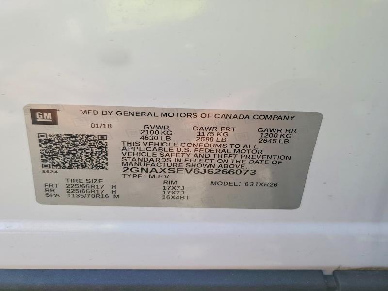 68351946 :رقم المزاد ، 2GNAXSEV6J6266073 vin ، 2018 Chevrolet Equinox مزاد بيع