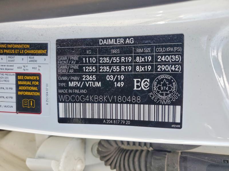 67730986 :رقم المزاد ، WDC0G4KB8KV180488 vin ، 2019 Mercedes-benz Glc مزاد بيع