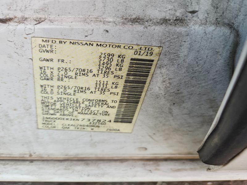 70068116 :رقم المزاد ، 1N6DD0ER3KN737824 vin ، 2019 Nissan Frontier مزاد بيع