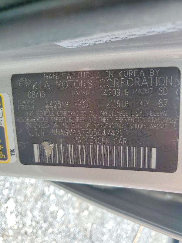 Продаж на аукціоні авто 2013 Kia Optima, vin: KNAGM4A72D5442421, номер лоту: 68846606