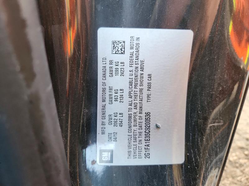 Aukcja sprzedaży 2012 Chevrolet Camaro, vin: 2G1FA1E35C9200536, numer aukcji: 69562306