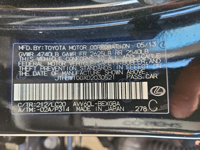 2013 Lexus Es მანქანა იყიდება აუქციონზე, vin: JTHBW1GGXD2030521, აუქციონის ნომერი: 68026696