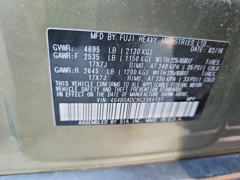 68404696 :رقم المزاد ، 4S4BSADC9G3304137 vin ، 2016 Subaru Outback مزاد بيع