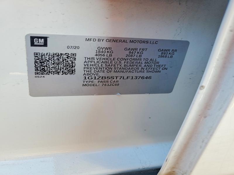 2020 Chevrolet Malibu მანქანა იყიდება აუქციონზე, vin: 1G1ZB5ST7LF137646, აუქციონის ნომერი: 68248966