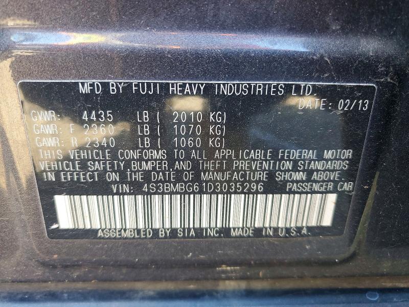 68603986 :رقم المزاد ، 4S3BMBG61D3035296         vin ، 2013 Subaru Legacy مزاد بيع