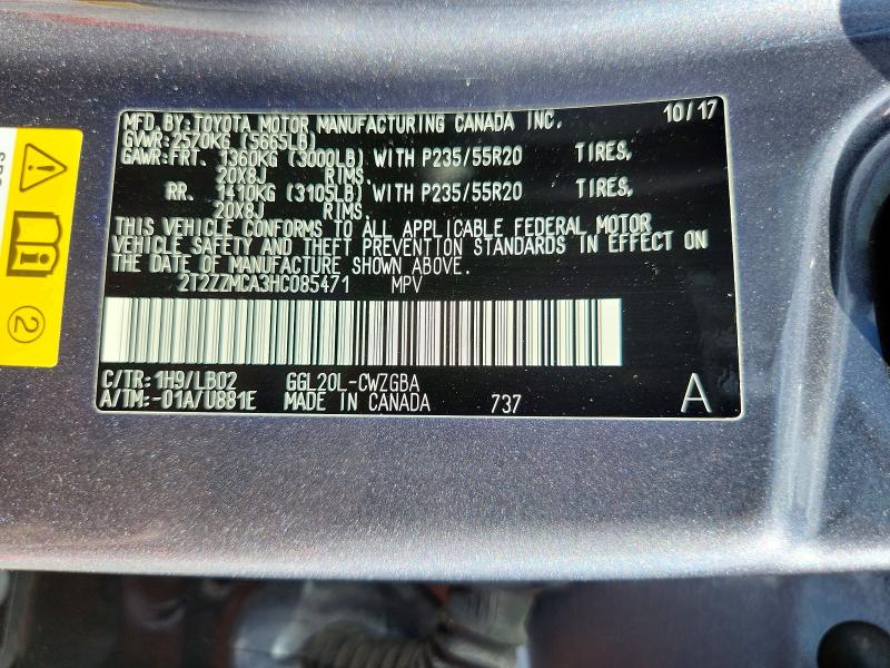 2017 Lexus Rx 350 მანქანა იყიდება აუქციონზე, vin: 2T2ZZMCA3HC085471, აუქციონის ნომერი: 67018716