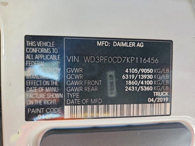 Продажа на аукционе авто 2019 Mercedes-benz Sprinter, vin: WD3PF0CD7KP116456, номер лота: 67352166