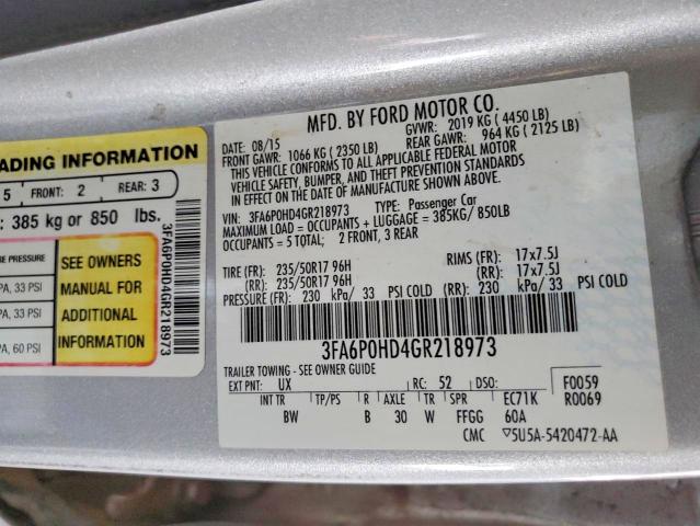2016 Ford Fusion მანქანა იყიდება აუქციონზე, vin: 3FA6P0HD4GR218973, აუქციონის ნომერი: 68878496